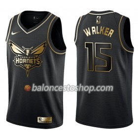 Camiseta Hombre NBA Charlotte Hornets Kemba Walker 15 Nike Negro Golden Edition Swingman